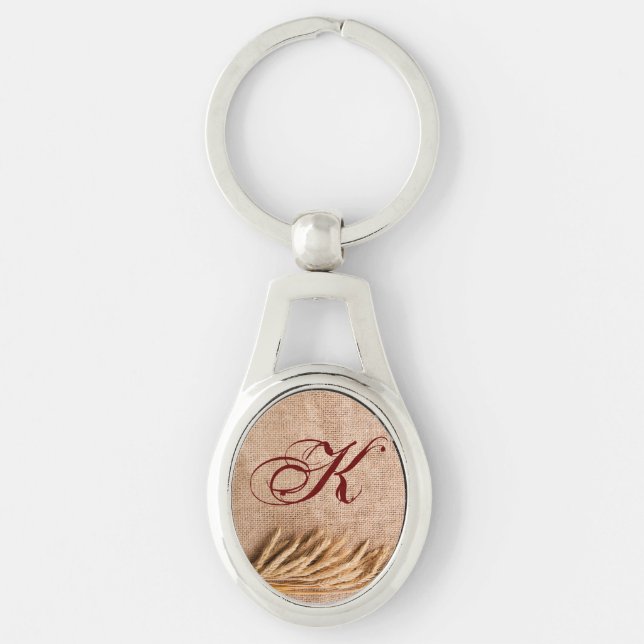 Personalised Key Chain Wheat on Burlap Sack Countr (Front)