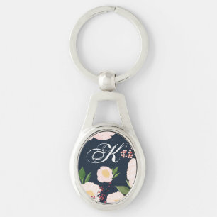 Personalised Key Chain White Floral Flowers on Dar