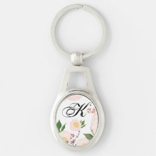 Personalised Key Chain White Floral Flowers on Whi