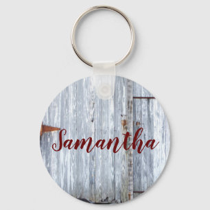 Personalised Key Chain White Wash Wood Barn Door C