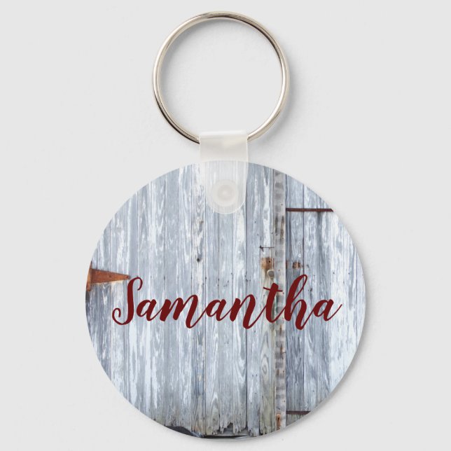 Personalised Key Chain White Wash Wood Barn Door C (Front)