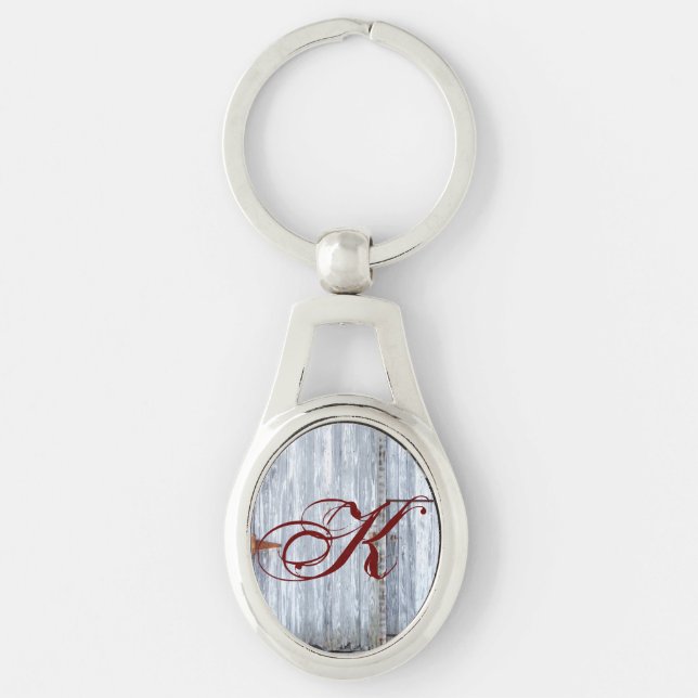 Personalised Key Chain White Wash Wood Barn Door C (Front)