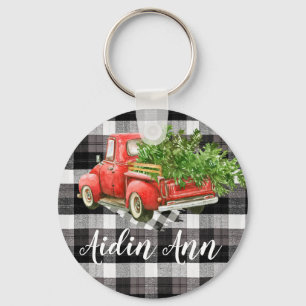 Personalised Key Chain XMAS Truck Buffalo Plaid