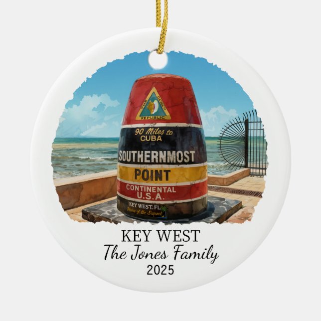Personalised Key West Ornament, Florida State Ceramic Tree Decoration (Front)
