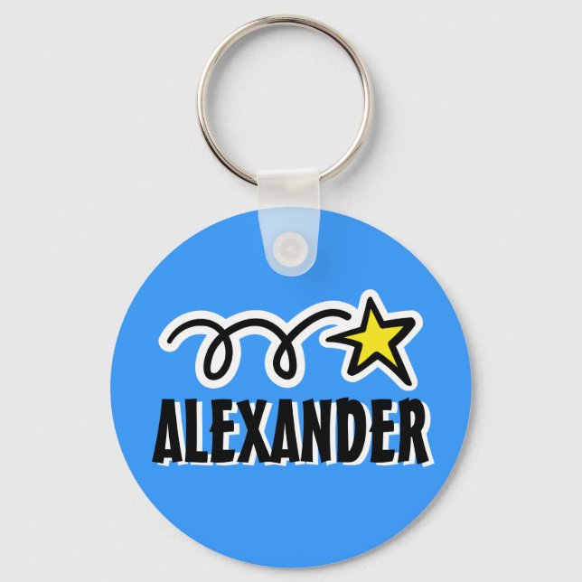 Personalised keychain for boy | Blue with star (Front)