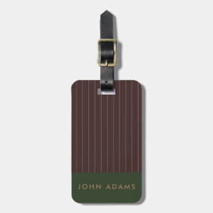 Personalised Khaki Brown Gold Stripe Manly Luggage Tag