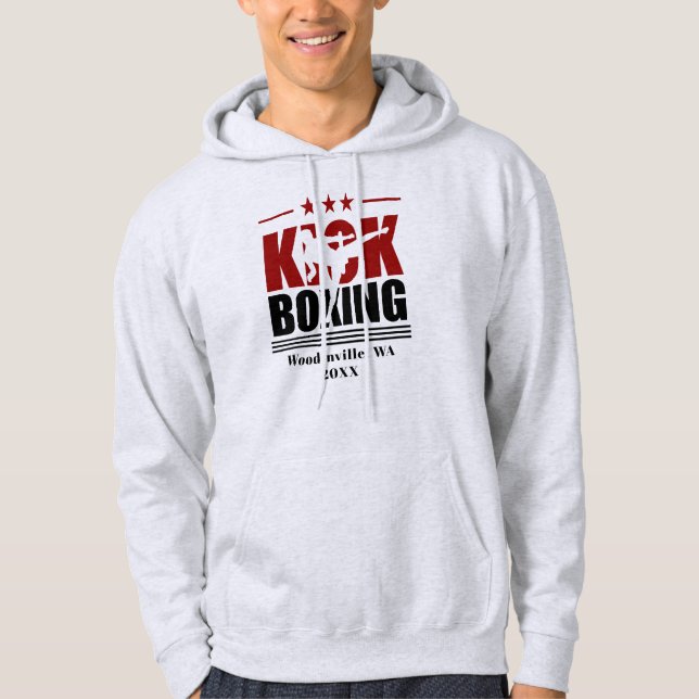 Personalised Kick Boxing Boxer Location Date Name Hoodie (Front)