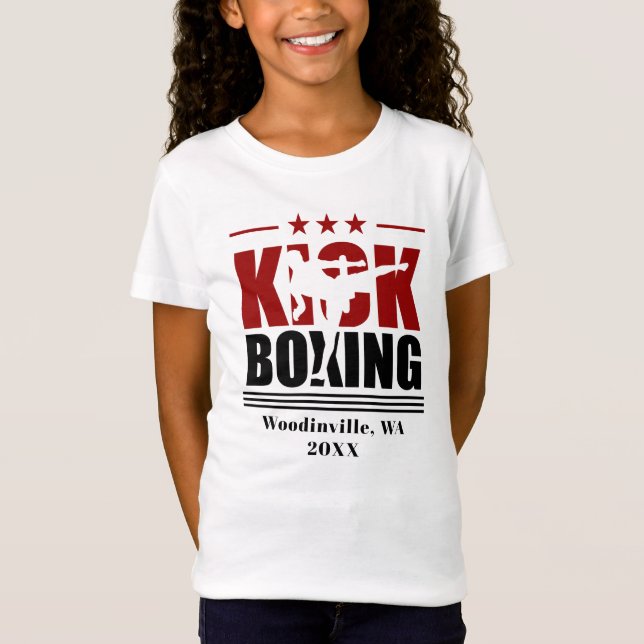 Personalised Kick Boxing Boxer Location Date Name T-Shirt (Front)