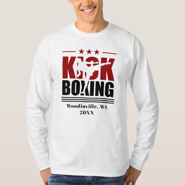 Personalised Kick Boxing Boxer Location Date Name T-Shirt (Front)