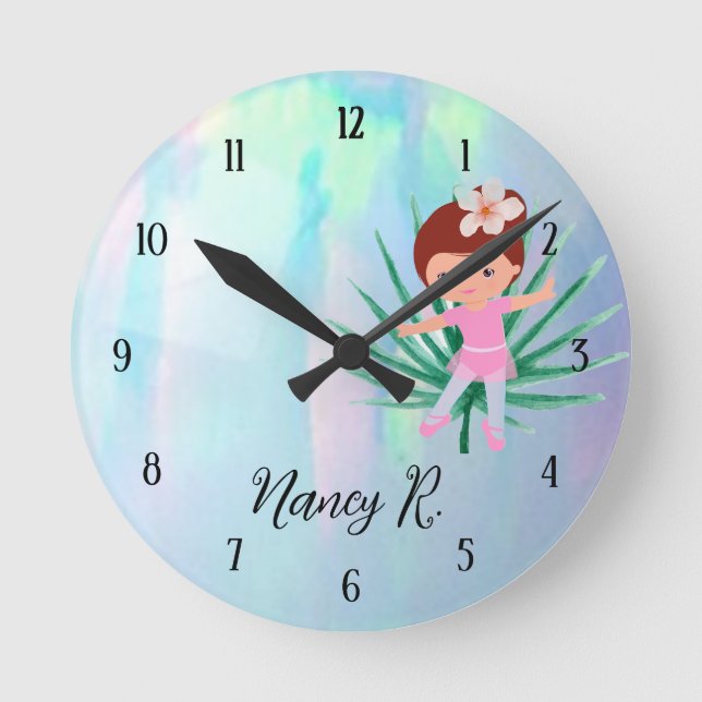 Personalised Kid Cute Girl Round Clock (Front)