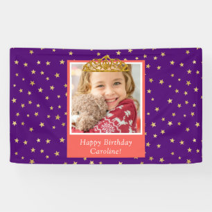Personalised Kid Photo Happy Birthday Gold Crown Banner