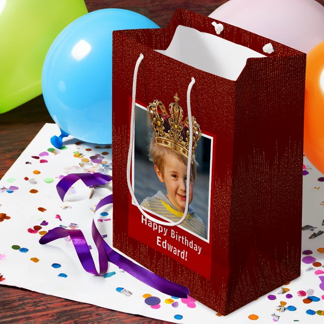 Personalised Kid Photo Happy Birthday King Crown Medium Gift Bag (Creator Uploaded)