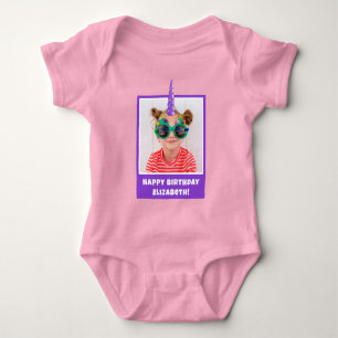 Personalised Kid Photo Happy Birthday Unicorn Baby Bodysuit