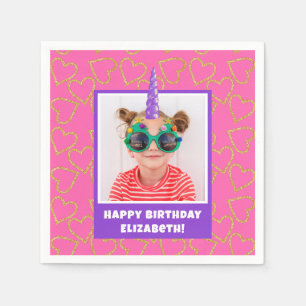 Personalised Kid Photo Happy Birthday Unicorn Napkin