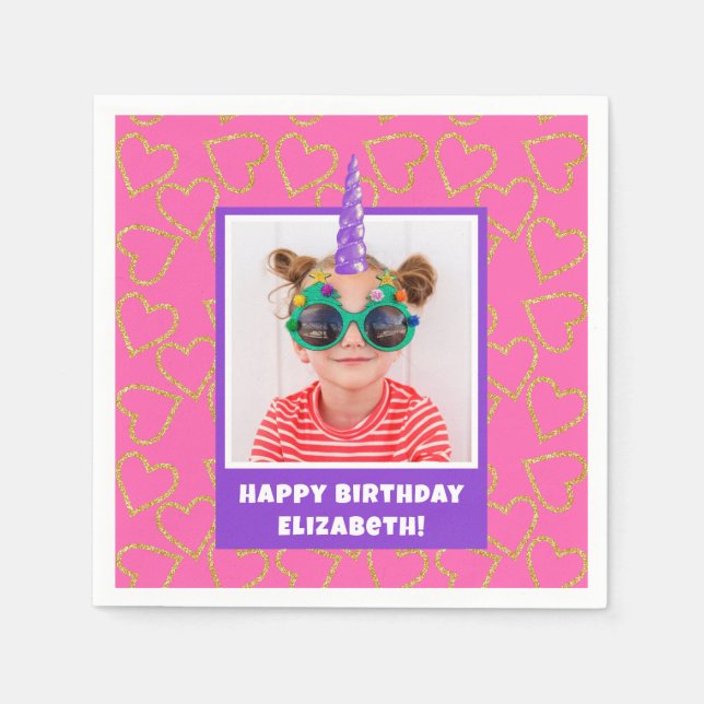 Personalised Kid Photo Happy Birthday Unicorn Napkin (Front)