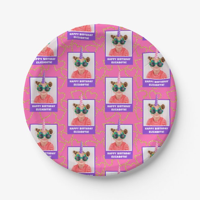 Personalised Kid Photo Happy Birthday Unicorn Paper Plate (Front)