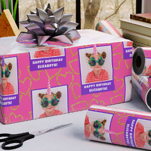Personalised Kid Photo Happy Birthday Unicorn Wrapping Paper