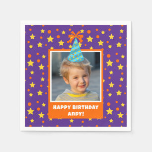 Personalised Kid Photo Happy Birthday w/ Blue Hat Napkin
