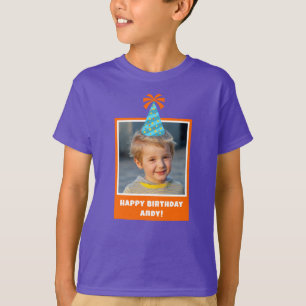 Personalised Kid Photo Happy Birthday w/ Blue Hat T-Shirt