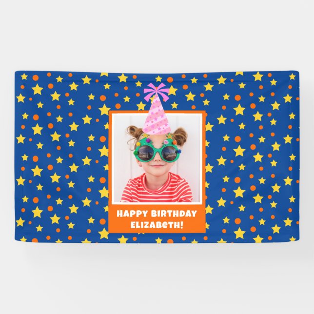 Personalised Kid Photo Happy Birthday w/ Pink Hat Banner (Horizontal)