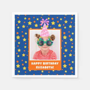 Personalised Kid Photo Happy Birthday w/ Pink Hat Napkin