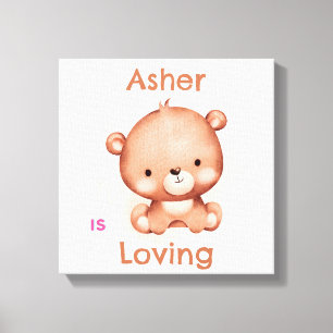 Personalised Kids Affirmation Brown Bear Nursery Canvas Print