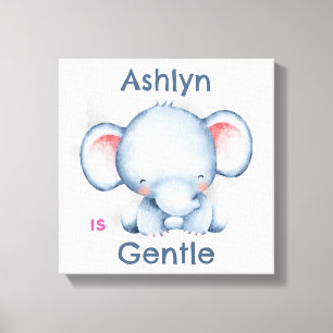 Personalised Kids Affirmation Deco Blue Elephant Canvas Print