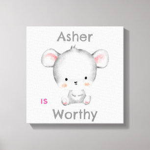 Personalised Kids Affirmation deco   Grey Mouse Canvas Print