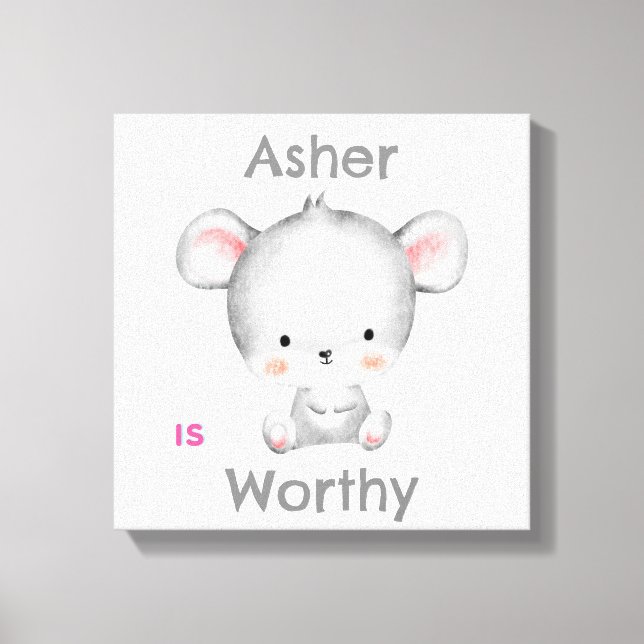 Personalised Kids Affirmation deco | Grey Mouse Canvas Print (Front)