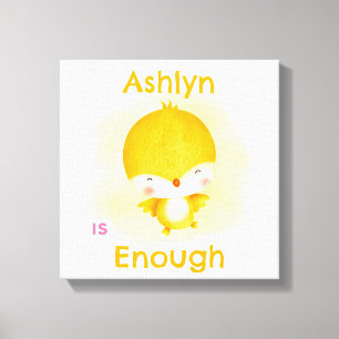 Personalised Kids Affirmation Enough Yellow Bird Canvas Print