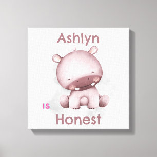 Personalised Kids Affirmation Honest grey Hippo Canvas Print