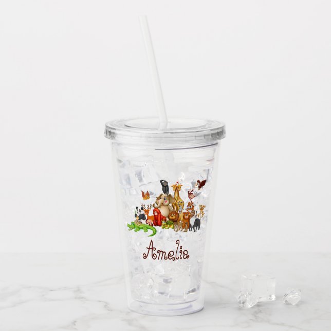 Personalised Kid's animals  Acrylic Tumbler (Front Ice)