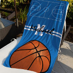 Personalised Kids Basketball Monogram Beach Towel<br><div class="desc">Personalised kids beach towel featuring a blue background that can be changed to any colour,  a basketball court,  your initials,  name and and a basketball.</div>