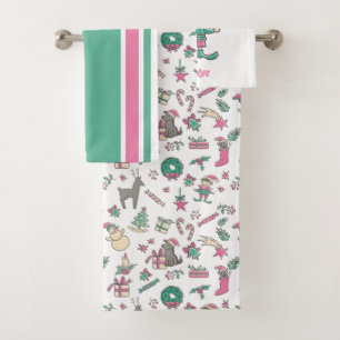 Personalised Kids Bathroom Decor Holiday Christmas Bath Towel Set