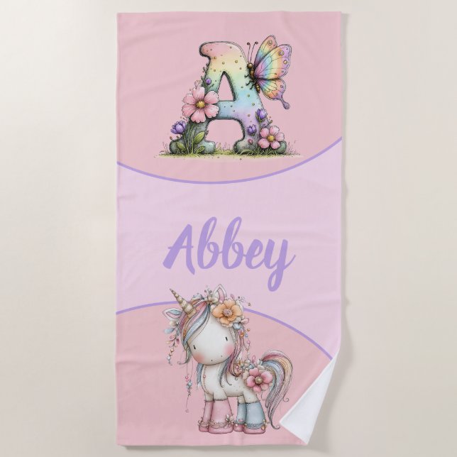 Personalised Kids Beach Towel with Custom Name  (Front)