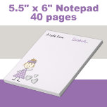 Personalised Kids blonde stick girl purple Notepad<br><div class="desc">Personalise this notepad for a little girl,  with her name.
Designed in lilac with a little blonde girl stick figure dressed in purple polka dots,  with some love hearts.</div>