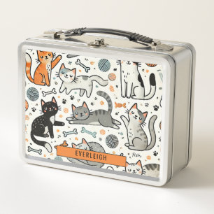 Personalised Kid's Cats And Yarn Metal Lunch Box