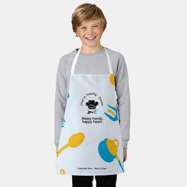 Personalised Kids Chef Apron - Custom Name (Worn)
