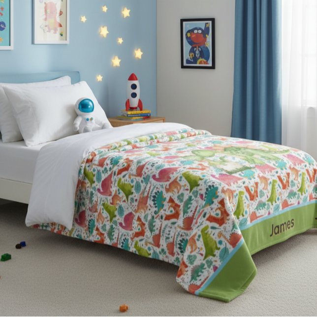 Personalised Kids Colourful Dinosaur Fleece Blanket (Creator Uploaded)