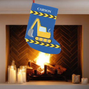 Personalised Kids Construction Vehicle Blue Boys Small Christmas Stocking