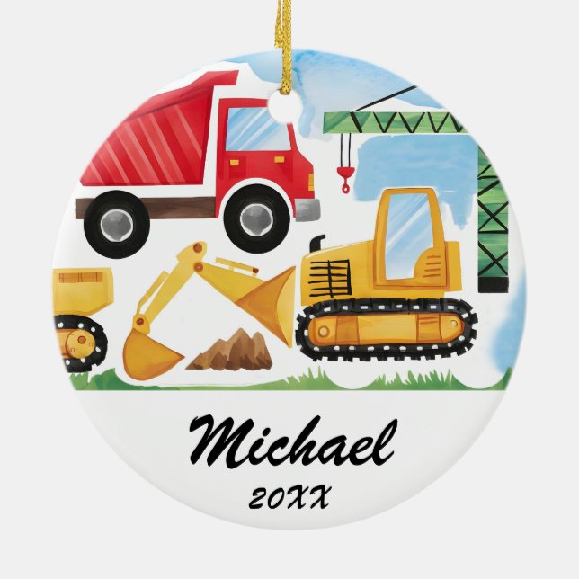 Personalised Kids Construction Vehicle ,Dump Truck Ceramic Tree Decoration (Back)