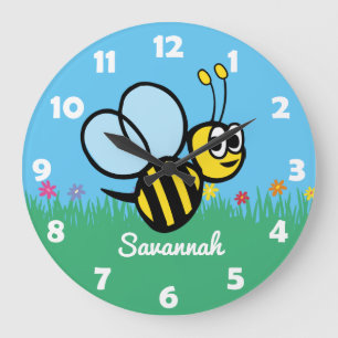 Personalised Kids Cute Bee Garden Bumblebee Large Clock