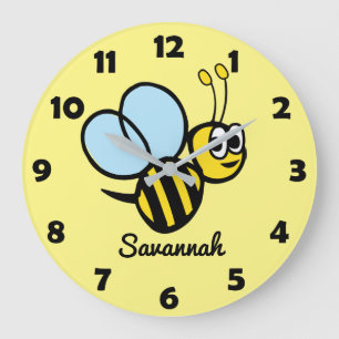 Personalised Kids Cute Bee Yellow Bumblebee Large Clock