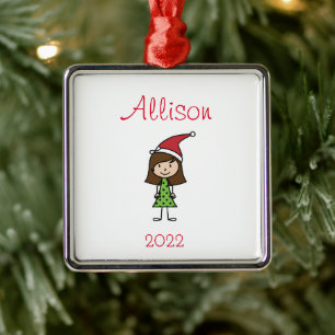 Personalised Kids Cute Christmas Holiday Metal Tree Decoration