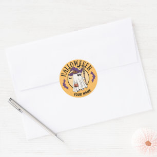 Personalised Kids Cute Happy Halloween Party Favou Classic Round Sticker
