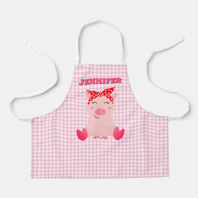 Personalised Kids Cute Pig All Over Print Apron (Front)