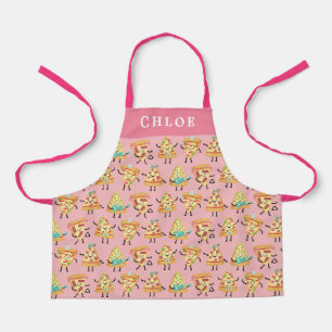 Personalised Kids Cute Pink Pizza Print Apron