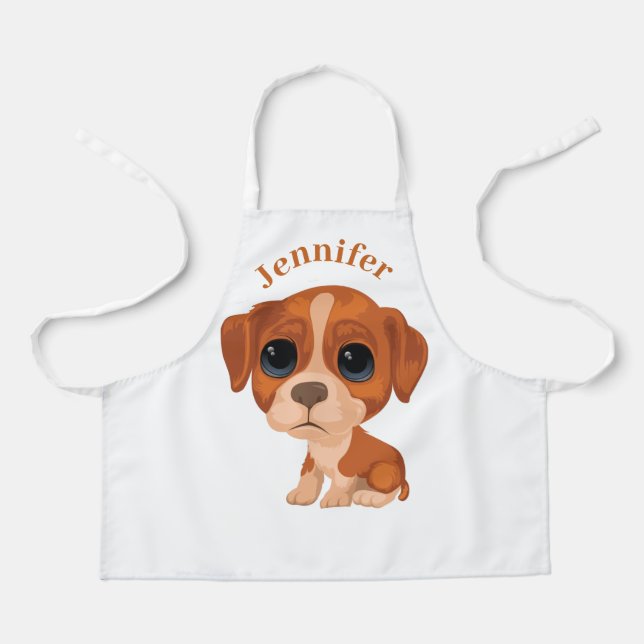 Personalised Kids Cute Puppy All-Over Print Apron (Front)