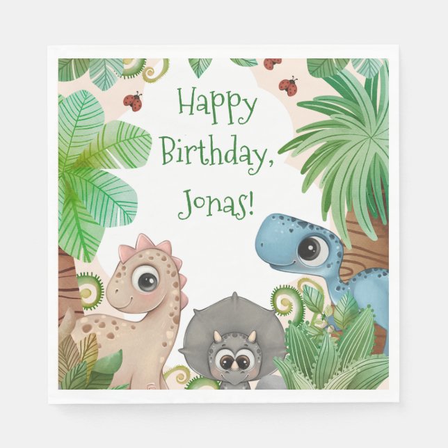 Personalised Kids Dinosaur Birthday Napkin (Front)