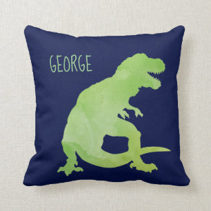 Personalised Kids Dinosaur Green Blue Watercolor Cushion